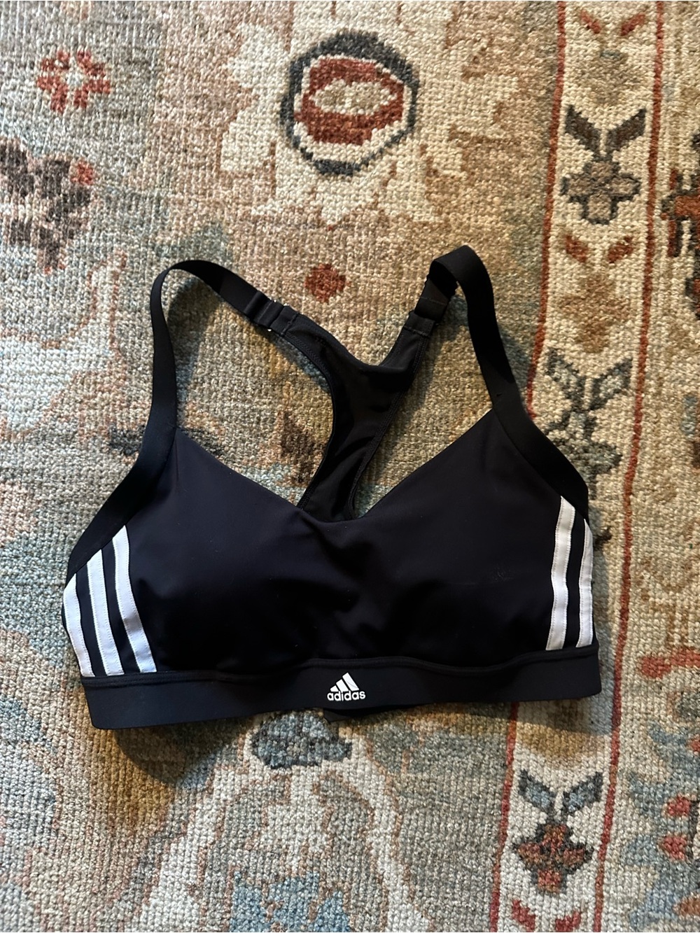 adidas Black Sports Bra with White Three-Stripe Accents